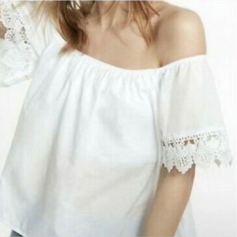 Express Off the Shoulder Lace Embroidered White Flowy Top sz XS